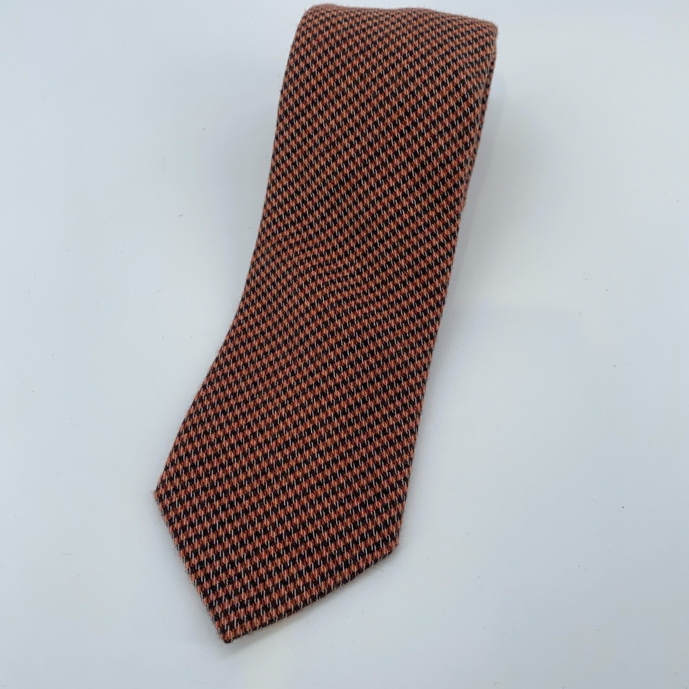 Eton Tie Mens One Size Orange Brown Plaid Wool Classic Necktie Italy Made